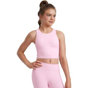 CRZ YOGA Girls Butterluxe Double Lined Crop High Neck Tank Tops – Dance Yoga Athletic Casual Racerback Tight Kids Teen(Pink Peony)