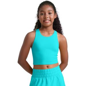 CRZ YOGA Girls Butterluxe Double Lined Crop High Neck Tank Tops – Dance Yoga Athletic Casual Racerback Tight Kids Teen(Spectral Blue)