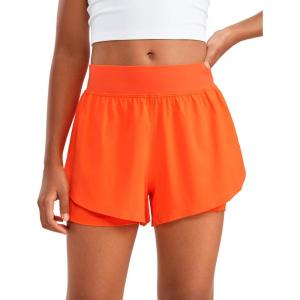 CRZ YOGA Girls Feathery-Fit Soft 2 in 1 Dolphin Athletic Shorts – Tennis Soccer Running Casual Liner Pockets Kids Teen(Neon Orange)