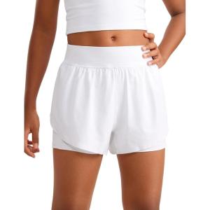 CRZ YOGA Girls Feathery-Fit Soft 2 in 1 Dolphin Athletic Shorts – Tennis Soccer Running Casual Liner Pockets Kids Teen(White)