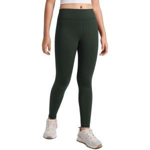 CRZ YOGA Girls Fleece Lined Full Length Leggings Matte – Casual Athletic Thermal High Waist Pants Winter Warm Kids Teen(Legend Green)