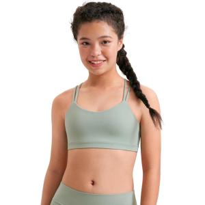 CRZ YOGA Girls Softness Mold Butterluxe Sports Bra – Yoga Athletic Casual Double Spaghetti Strap Scoop Neck Kids Teen(Green Palm Court)