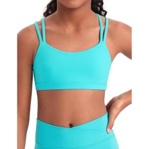 CRZ YOGA Girls Softness Mold Butterluxe Sports Bra – Yoga Athletic Casual Double Spaghetti Strap Scoop Neck Kids Teen(Spectral Blue)