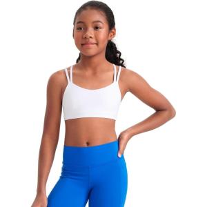 CRZ YOGA Girls Softness Mold Butterluxe Sports Bra – Yoga Athletic Casual Double Spaghetti Strap Scoop Neck Kids Teen(White)