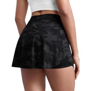 CRZ YOGA High Waisted Side Slit Tennis Skirts for Women – Mini Lined A Line Running Athletic Skort with Inner Pockets(Dark Grey Camouflage)