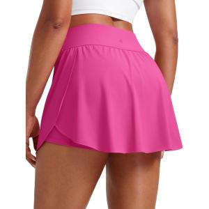 CRZ YOGA High Waisted Side Slit Tennis Skirts for Women – Mini Lined A Line Running Athletic Skort with Inner Pockets(Hibiscus Purple)