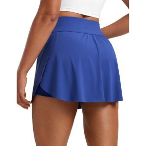 CRZ YOGA High Waisted Side Slit Tennis Skirts for Women – Mini Lined A Line Running Athletic Skort with Inner Pockets(Waves Blue)