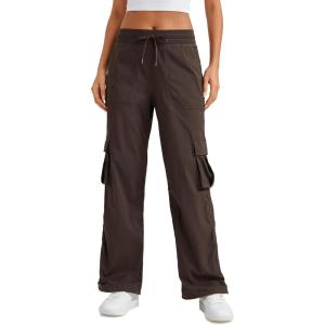 CRZ YOGA Lightweight Cargo Casual Pants for Women 30″ – Ruched Straight Leg Travel Athletic Hiking Joggers(Hot Fudge Brown)