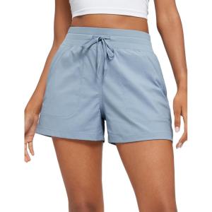 CRZ YOGA Lightweight Casual Shorts for Women 3.5″ – High Waisted Linerless for Athletic Lounge Hiking with Zip Pockets(Cambric Blue)