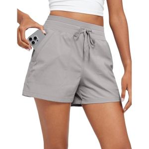 CRZ YOGA Lightweight Casual Shorts for Women 3.5″ – High Waisted Linerless for Athletic Lounge Hiking with Zip Pockets(Dark Chrome)