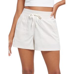 CRZ YOGA Lightweight Casual Shorts for Women 3.5″ – High Waisted Linerless for Athletic Lounge Hiking with Zip Pockets(Milky White (Bone))