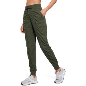 CRZ YOGA Lightweight Workout Joggers for Women 26″/28.5″/30.5″ – Outdoor Running Casual Pants with Pockets(Olive Green)