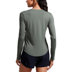 CRZ YOGA Lightweight Workout Long Sleeve Shirts for Women – Gym Running Fall Athletic Training T-Shirts High Neck Tops(Grey Sage)