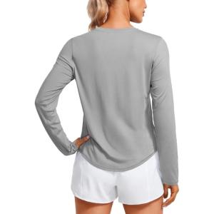 CRZ YOGA Lightweight Workout Long Sleeve Shirts for Women – Gym Running Fall Athletic Training T-Shirts High Neck Tops(Silver Gray)