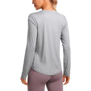 CRZ YOGA Lightweight Workout Long Sleeve Shirts for Women – Gym Running Fall Athletic Training T-Shirts High Neck Tops(Silver Mist)