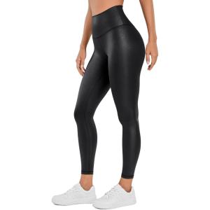 CRZ YOGA Matte Faux Leather Leggings 25″ – Butterluxe High Waisted Stretch Ankle Leather Pants for Women Pleather Tights(Faux Leather Black)
