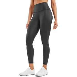 CRZ YOGA Matte Faux Leather Leggings 25″ – Butterluxe High Waisted Stretch Ankle Leather Pants for Women Pleather Tights(Faux Leather Black Foil)