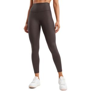 CRZ YOGA Matte Faux Leather Leggings 25″ – Butterluxe High Waisted Stretch Ankle Leather Pants for Women Pleather Tights(Faux Leather Hot Fudge Brown Foil)