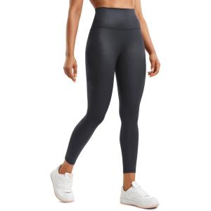 CRZ YOGA Matte Faux Leather Leggings 25″ – Butterluxe High Waisted Stretch Ankle Leather Pants for Women Pleather Tights(Faux Leather Mysterious Grey Foil)