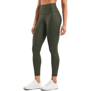 CRZ YOGA Matte Faux Leather Leggings 25″ – Butterluxe High Waisted Stretch Ankle Leather Pants for Women Pleather Tights(Faux Leather Olive Green Foil)