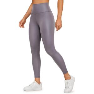 CRZ YOGA Matte Faux Leather Leggings 25″ – Butterluxe High Waisted Stretch Ankle Leather Pants for Women Pleather Tights(Faux Leather Tornado Grey)