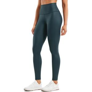 CRZ YOGA Matte Faux Leather Leggings 28″ – Butterluxe High Waisted Stretch Ankle Womens Leather Pants Pleather Tights(Forest Dark Green Foil Pattern)