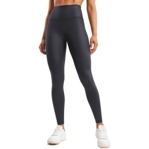 CRZ YOGA Matte Faux Leather Leggings 28″ – Butterluxe High Waisted Stretch Ankle Womens Leather Pants Pleather Tights(Mysterious Grey Foil Pattern)