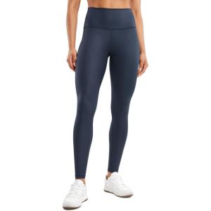 CRZ YOGA Matte Faux Leather Leggings 28″ – Butterluxe High Waisted Stretch Ankle Womens Leather Pants Pleather Tights(Real Navy Foil Pattern)