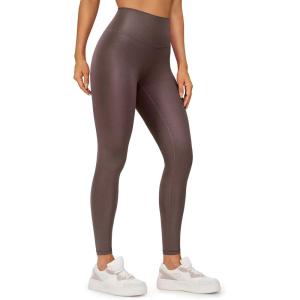 CRZ YOGA Matte Faux Leather Leggings 28″ – Butterluxe High Waisted Stretch Ankle Womens Leather Pants Pleather Tights(Taupe Classic Pattern)