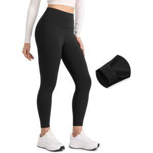 CRZ YOGA Matte Fleece Lined Leggings 25” – Thermal Casual Lounge Workout Womens Yoga High Waisted Pants Winter Warm(Black)