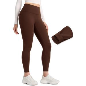 CRZ YOGA Matte Fleece Lined Leggings 25” – Thermal Casual Lounge Workout Womens Yoga High Waisted Pants Winter Warm(Lava Brown)