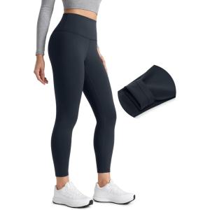 CRZ YOGA Matte Fleece Lined Leggings 25” – Thermal Casual Lounge Workout Womens Yoga High Waisted Pants Winter Warm(True Navy)
