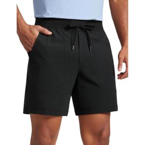 CRZ YOGA Mens All Day Comfy Pull-On Shorts 7″ – Golf Casual Elastic Waist Quick Dry for Athletic Daily with Pockets(Black)