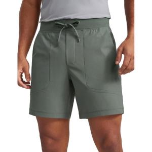 CRZ YOGA Mens All Day Comfy Pull-On Shorts 7″ – Golf Casual Elastic Waist Quick Dry for Athletic Daily with Pockets(Grey Sage)