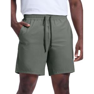 CRZ YOGA Mens Lightweight Workout Shorts 7″ – Quick Dry for Gym Athletic Workout with Zipper Pocket(Grey Sage)