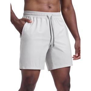 CRZ YOGA Mens Lightweight Workout Shorts 7″ – Quick Dry for Gym Athletic Workout with Zipper Pocket(Platinum Grey)