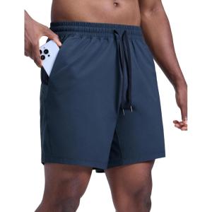 CRZ YOGA Mens Lightweight Workout Shorts 7″ – Quick Dry for Gym Athletic Workout with Zipper Pocket(Stelindigo)