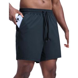 CRZ YOGA Mens Lightweight Workout Shorts 7″ – Quick Dry for Gym Athletic Workout with Zipper Pocket(True Navy)