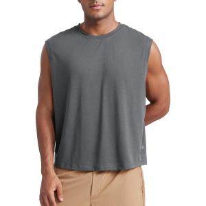 CRZ YOGA Mens Mesh Workout Tank Tops Quick Dry Breathable Running Athletic Training Sleeveless Muscle Shirts(Dark Carbon)