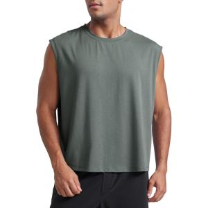 CRZ YOGA Mens Mesh Workout Tank Tops Quick Dry Breathable Running Athletic Training Sleeveless Muscle Shirts(Grey Sage)