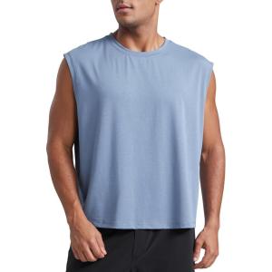 CRZ YOGA Mens Mesh Workout Tank Tops Quick Dry Breathable Running Athletic Training Sleeveless Muscle Shirts(Slate Blue)
