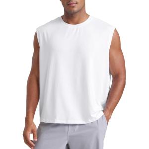 CRZ YOGA Mens Mesh Workout Tank Tops Quick Dry Breathable Running Athletic Training Sleeveless Muscle Shirts(White)