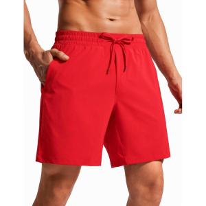 CRZ YOGA Mens Swim Trunks 7” Quick Dry Mesh Lining Athletic Casual Swimwear Shorts with Zipper Pockets(Deep Red)