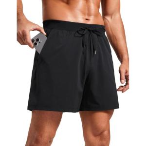 CRZ YOGA Mens Texture Training Shorts 5″ – Side Split Quick Dry Lightweight for Workout Running with Zipper Pocket(Black)
