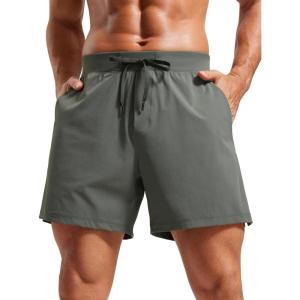CRZ YOGA Mens Texture Training Shorts 5″ – Side Split Quick Dry Lightweight for Workout Running with Zipper Pocket(Grey Sage)