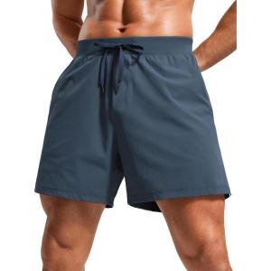 CRZ YOGA Mens Texture Training Shorts 5″ – Side Split Quick Dry Lightweight for Workout Running with Zipper Pocket(Stelindigo)