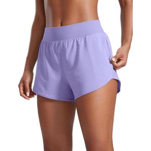 CRZ YOGA Mid Flat Waisted Running Shorts for Women 3″ – Mesh Liner Quick Dry for Workout Sport Athletic with Zipper Pocket(Dark Lavender Purple)