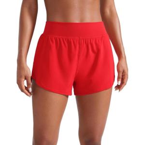 CRZ YOGA Mid Flat Waisted Running Shorts for Women 3″ – Mesh Liner Quick Dry for Workout Sport Athletic with Zipper Pocket(Deep Red)