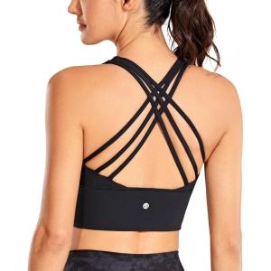 CRZ YOGA Naked Feeling Criss Cross Longline Sports Bras for Women – Wirefree Padded Strappy Yoga Cropped Tops(Black)