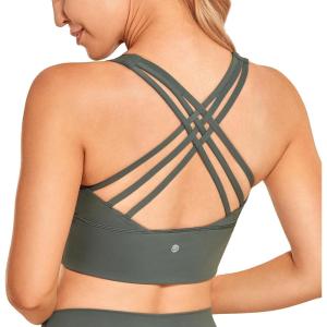CRZ YOGA Naked Feeling Criss Cross Longline Sports Bras for Women – Wirefree Padded Strappy Yoga Cropped Tops(Grey Sage)